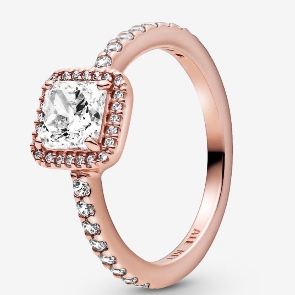 NEW Pandora Square Sparkle Halo Ring - 14k rose gold plating